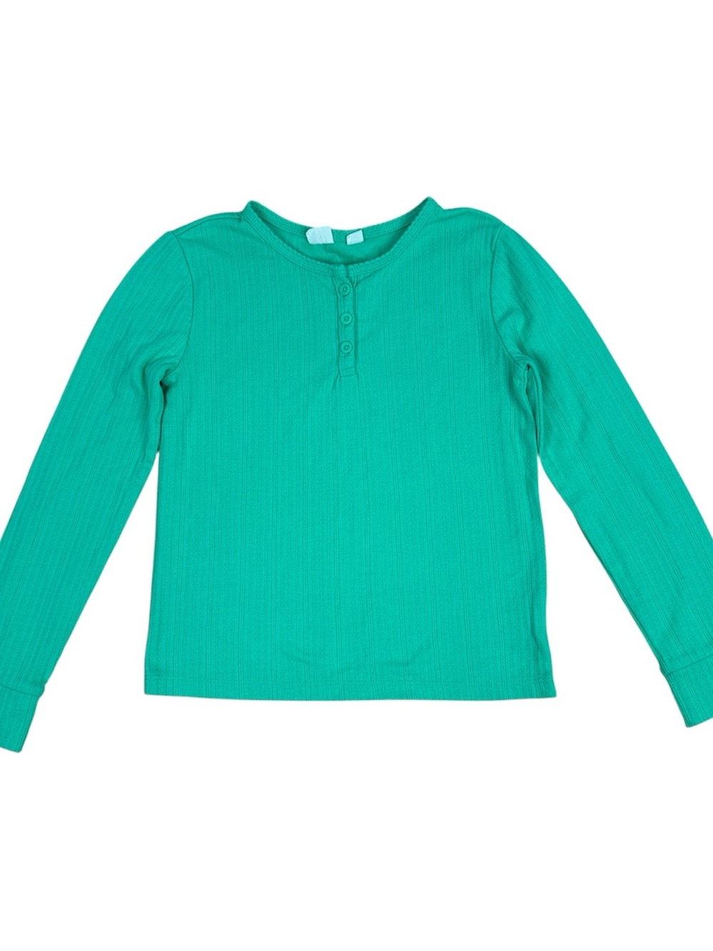 GAP Long-Sleeve Green Ribbed Henley Pointelle Top